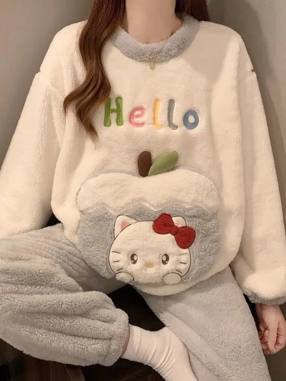 加厚珊瑚绒睡衣女秋冬季大码可爱保暖加绒套装法兰绒家居服可外穿