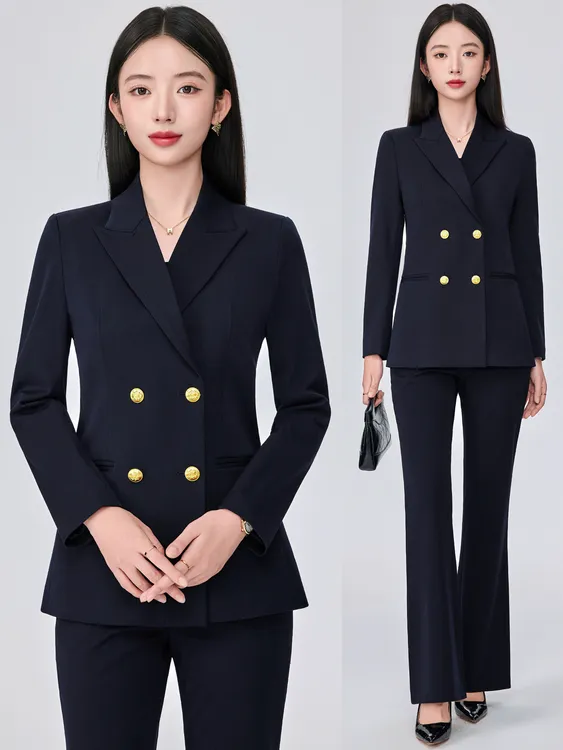 藏青职业装西装套装女公考通勤春秋大学生面试正装西服工装工作服