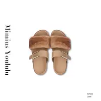 【mimius】七七 25早秋高定貂毛牛皮凉拖鞋（跟高3CM） WG07305