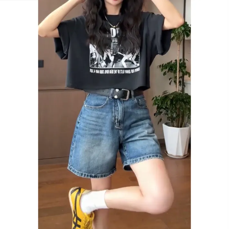 艾塔莉夏季女牛仔短裤韩版直筒显瘦时尚穿搭水洗胖mm修饰腿型遮肉