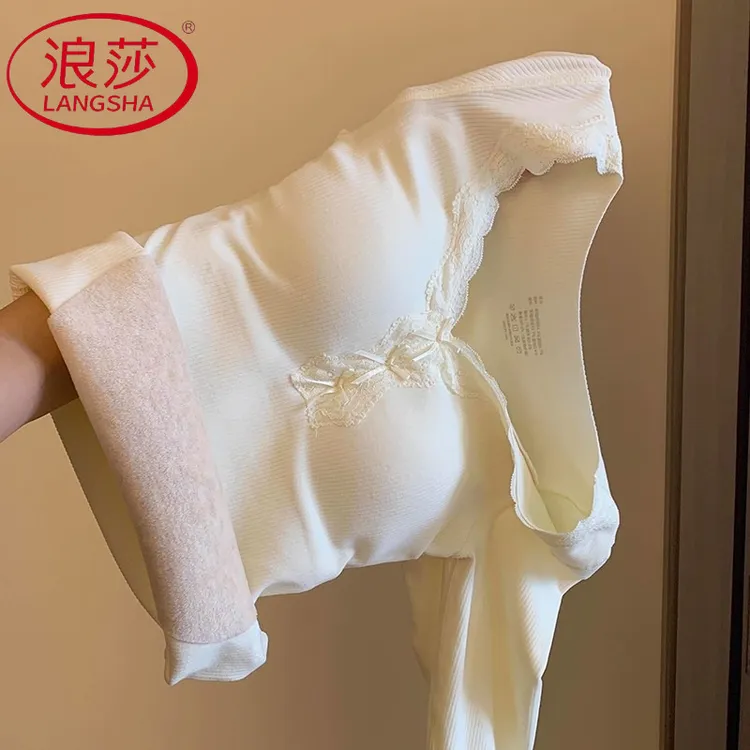 浪莎保暖内衣女士带胸垫加绒加厚发热绵羊毛打底秋衣秋裤2025新款