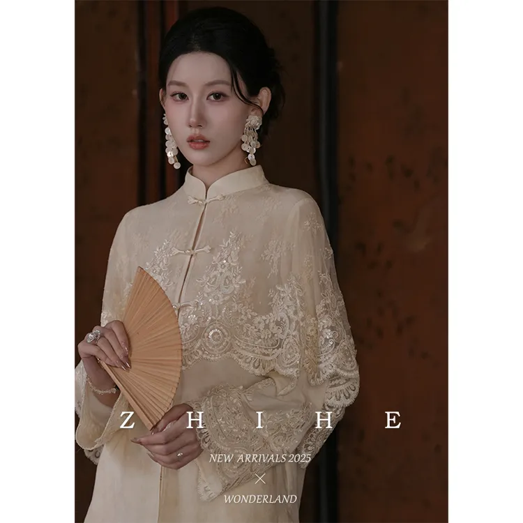 无艳一禾【绣帘垂】原创新中式女装禅意仙气飘飘蕾丝天丝麻外套半裙