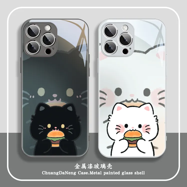 汉堡黑白猫咪适用于苹果17/华为/小米/vivo/OPPO个性创意手机壳