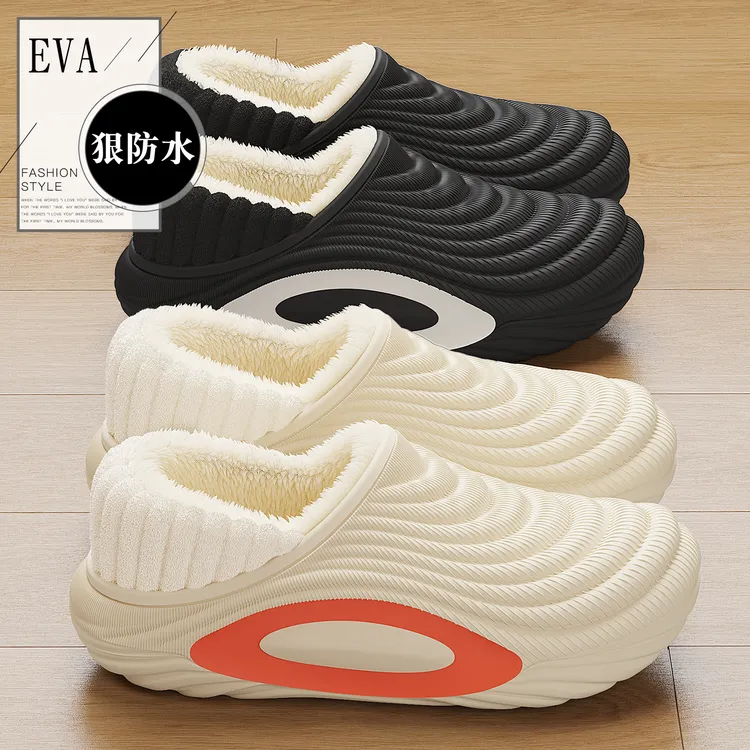 红豆防水棉拖鞋男士冬季2025新款家居厚底包跟保暖加绒棉鞋男外穿