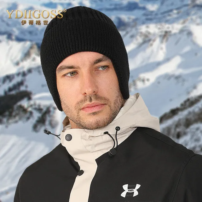 YDIIGOSS加绒发热护耳滑雪帽冬季加厚毛线帽男女防寒保暖羊毛针织