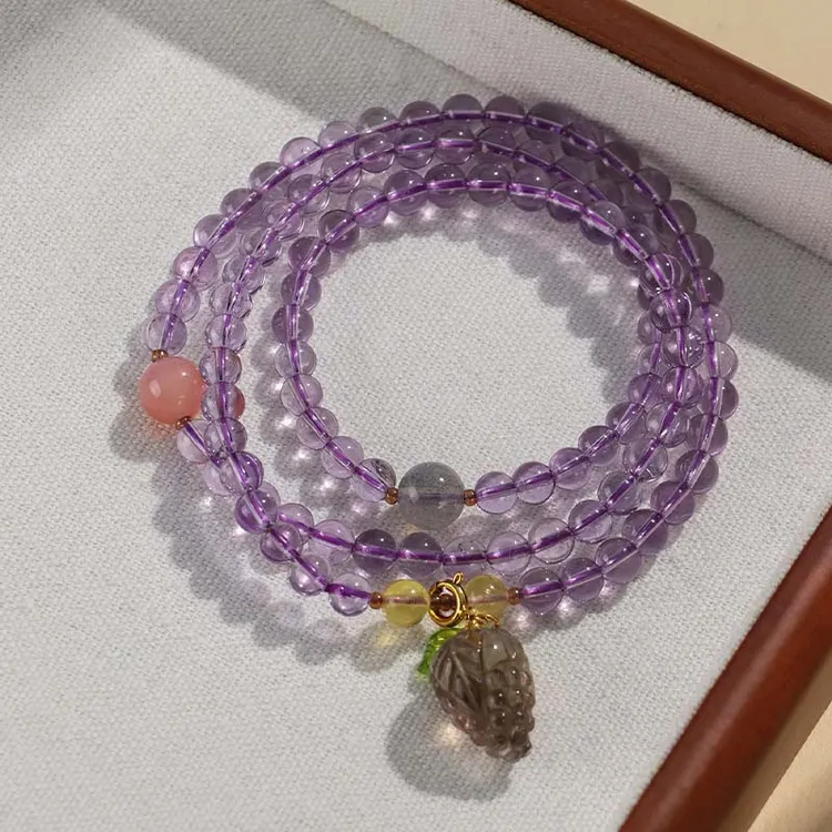 天然紫水晶手链双圈手串闺蜜小众设计新中式多天然蓝晶石手串