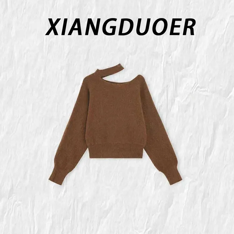 韩系独特漂亮纯色挂脖针织衫女2025秋冬新款气质优雅百搭显瘦毛衣