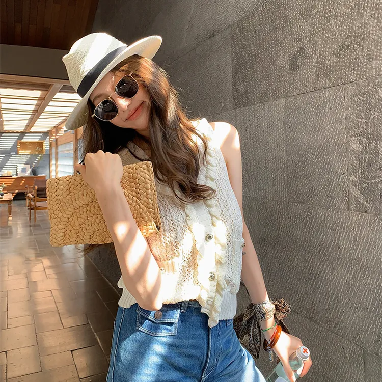 【ALONE SAVOR】 南法假日 重工挑空亲肤上衣套装毛衫+马甲J063