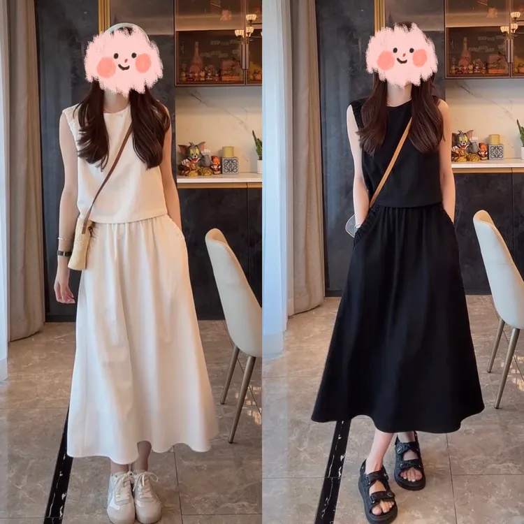 气质无袖花边上衣显瘦半身裙两件套洋气时尚套装裙