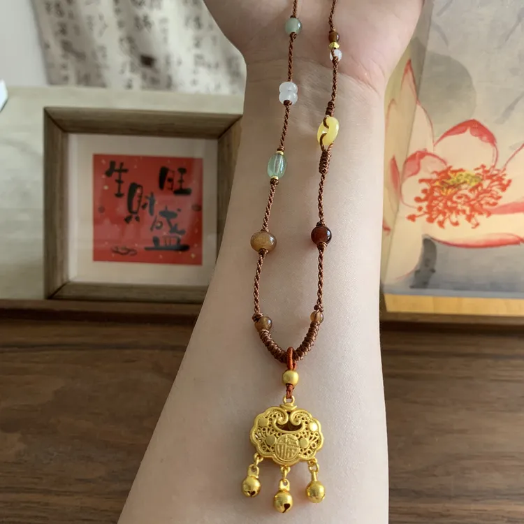 非金属布艺项链 如意锁编绳项链纯手工制作