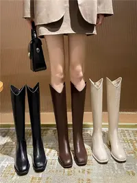 女鞋时尚百搭粗跟长筒靴秋冬显瘦81051