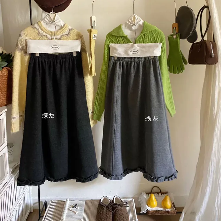 (韩傢)法式木耳边半身裙(加宝宝绒)6007