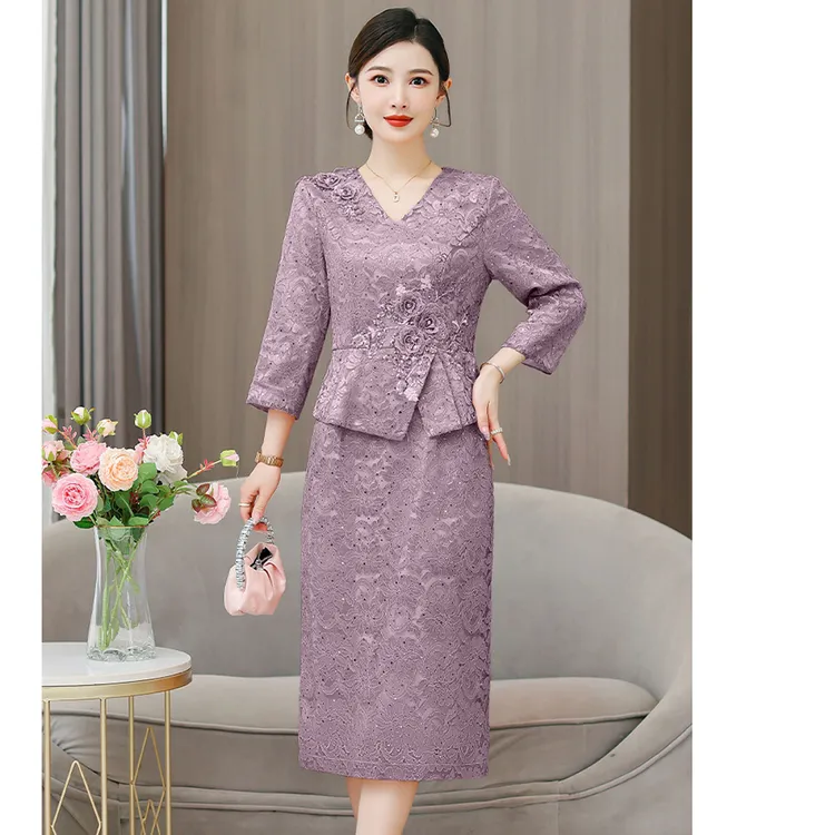 春秋婚礼妈妈婚宴礼服喜婆婆装敬酒连衣裙修身显瘦气质时尚长袖潮