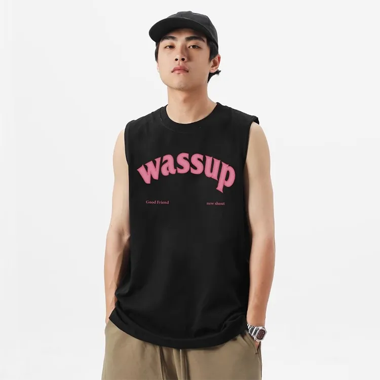 WASSUP男式无袖背心夏季2025新款重磅纯棉潮流痞帅百搭圆领上衣服