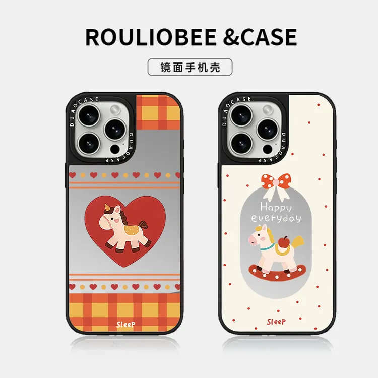 马年爱心小马适用苹果17Promax/17手机壳16新年iPhone15镜面补妆