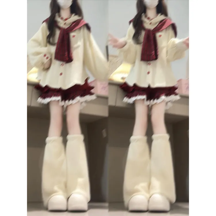 2025新款新年氛围感穿搭针织连衣裙子女秋冬季短裙毛衣套装高级感