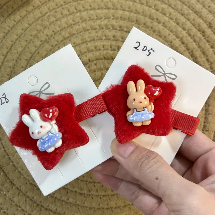 2025秋冬毛绒圣诞甜美发夹手工边夹