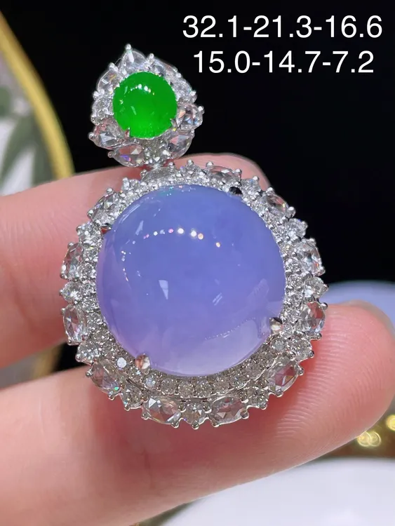 天然缅甸A货翡翠18k金南非真钻冰种紫罗兰蛋面戒指吊坠两用款