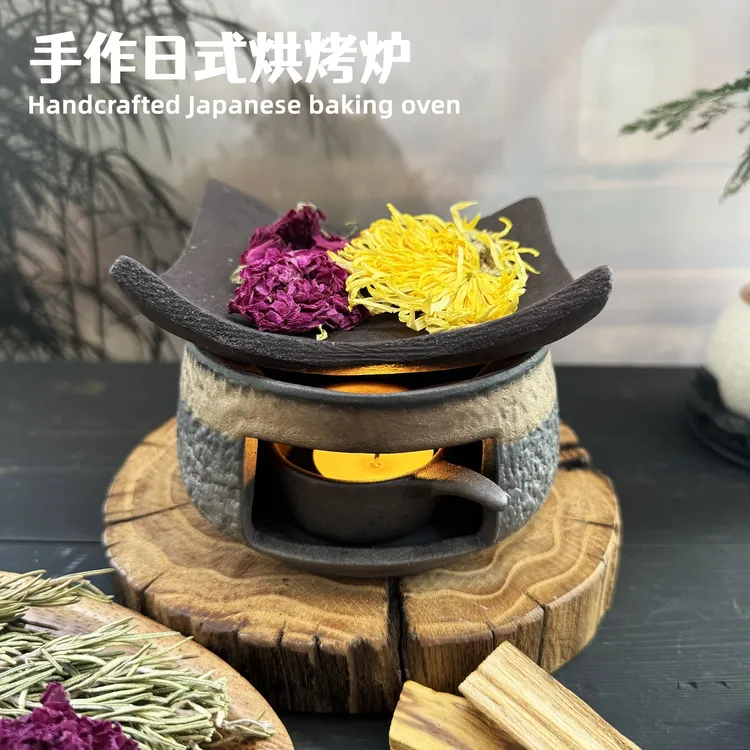手作日式烘烤炉陶瓷熏香植物雪松香薰炉烤茶炉桌面摆件