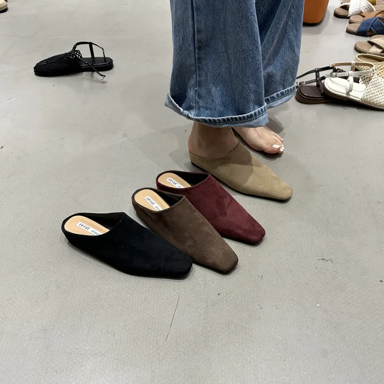 128-5镂空编织百搭包头韩版中跟包头拖半拖复古平底鞋低跟凉鞋