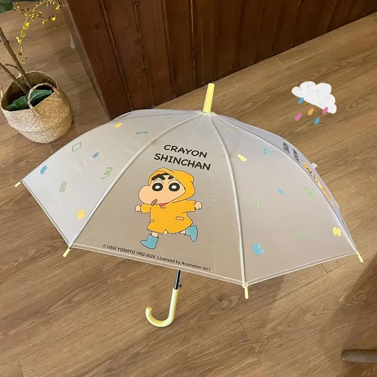 蜡笔小新卡通透明雨伞可爱加厚折叠网红长柄清新儿童全自动学生伞