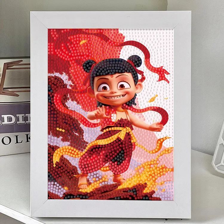 哪吒钻石贴画儿童手工diy材料包钻石绣满钻卡通相框摆件