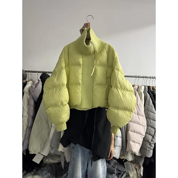 针织立领设计感高端羽绒服女2025冬季时尚保暖90白鸭绒面包服外套