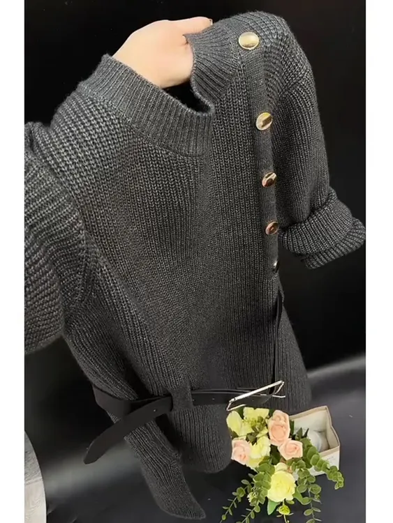 韩版时尚潮流长袖针织衫2025冬季软糯通勤打底衫收腰显瘦别致上衣