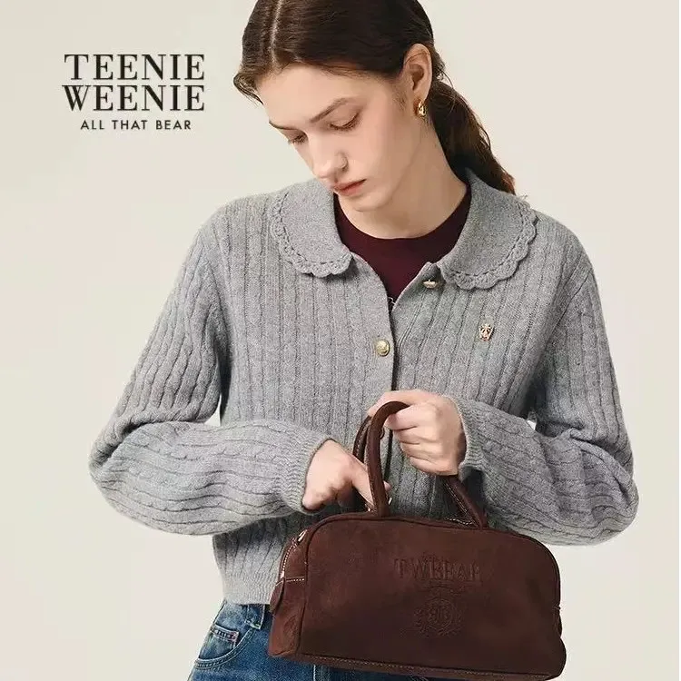 Teenie Weenie短款休闲毛针织衫小众纯色温婉风翻领TTCK254905W