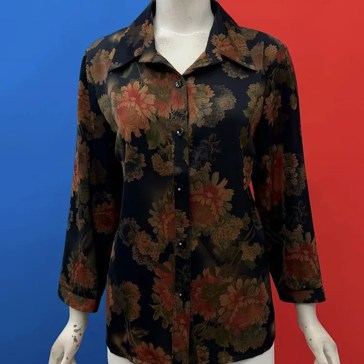 新款翻领丝滑LJ  九分袖上衣