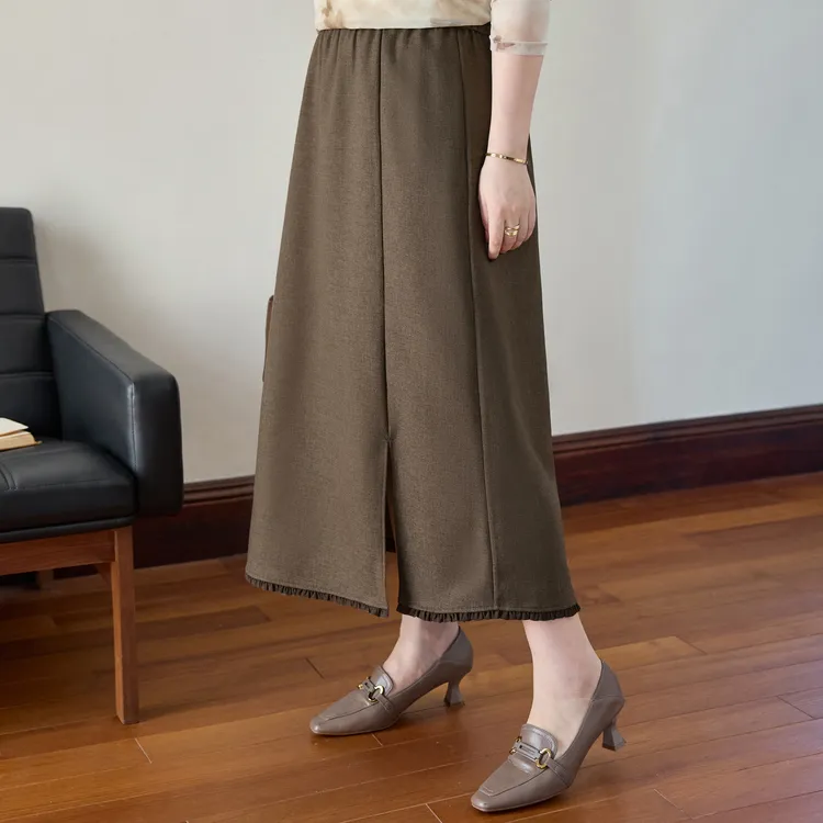 美丽客栈2025秋季大码女装胖mm时髦套装高级感咖色中长款半身裙