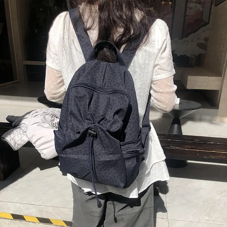 Unique blue原创设计学院风背包豹纹波点百搭书包高中学生双肩包