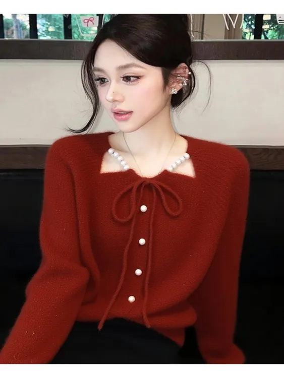 【现货】韩系设计感小香风显瘦针织衫女2025秋冬季新款法式甜美毛衣