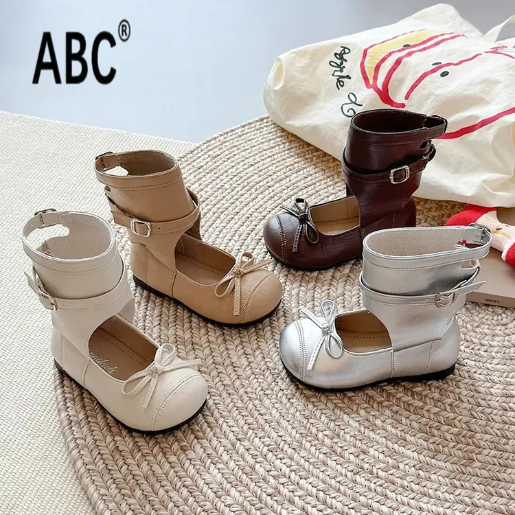 ABC女童堆堆靴中小童公主风套筒2025年秋季玛丽珍蝴蝶结复古时尚