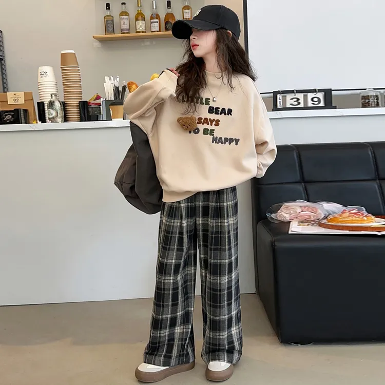 女童秋装套装韩版洋气中大童女孩卫衣格子休闲裤儿童秋款两件套潮