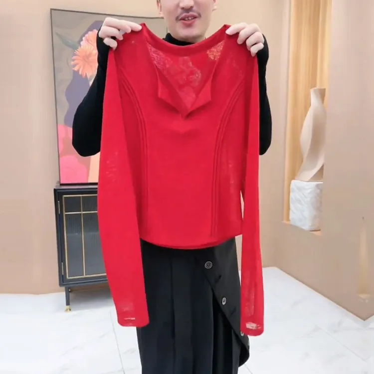 2025新款韩版时尚休闲气质红色显瘦长袖修身显瘦设计感小众上衣