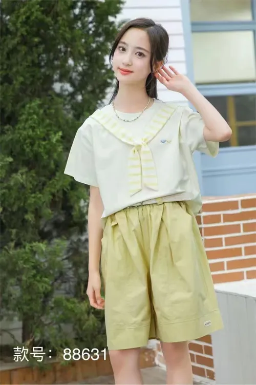 时尚刺绣衬衫女装女套装女童少女风甜美套头童装夏季