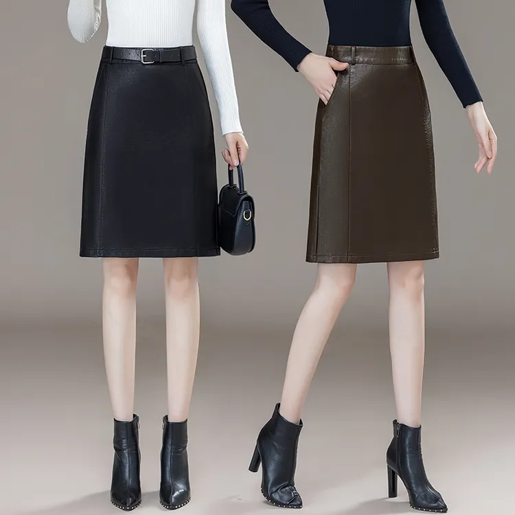 高腰时尚爆款皮裙2025秋季新款网红女款包臀裙中长时尚A字半身裙