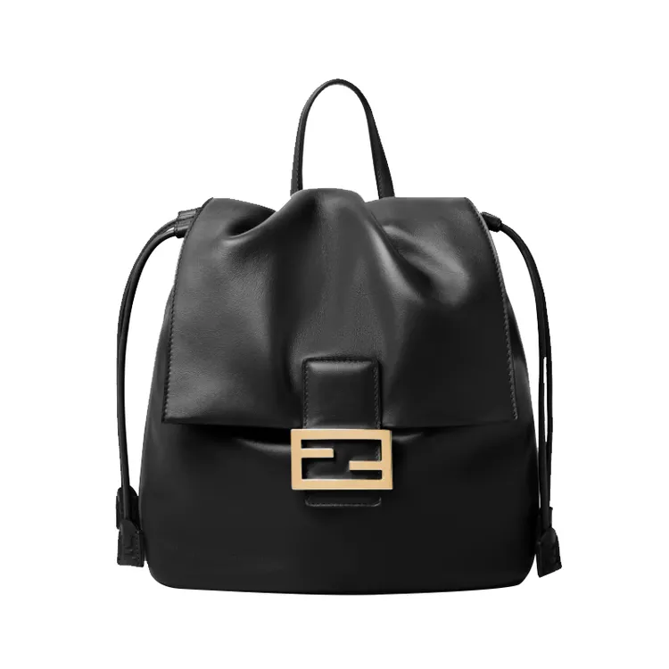 芬琳卡娜新款头层牛皮女包抽绳翻盖大容量双肩包轻奢百搭复古背包