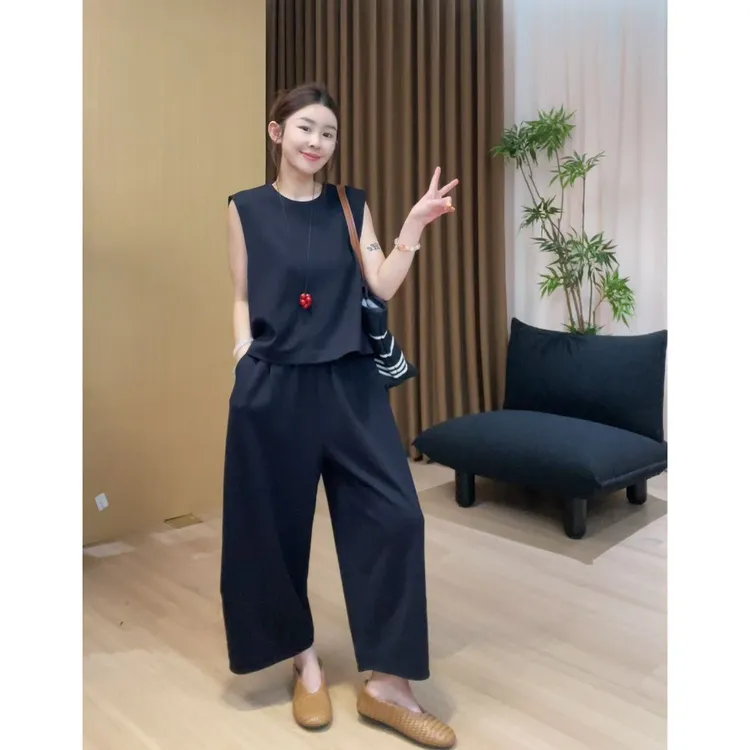 玖了个玖 2025新款【时光独白】极简风设计感九分裤两件套2507C3987