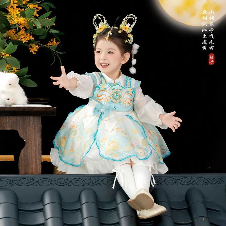 萌乎【玉兔发光洛丽塔】女童汉服儿童中秋新款中秋古风公主裙253880