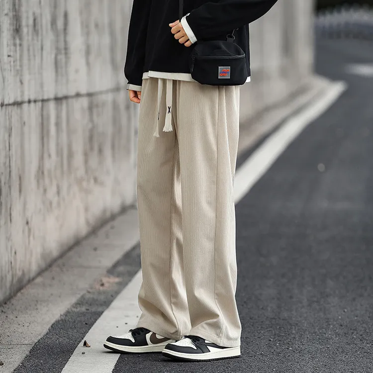 日系潮流复古休闲裤男秋季高街慵懒风运动长裤宽松百搭直筒阔腿裤