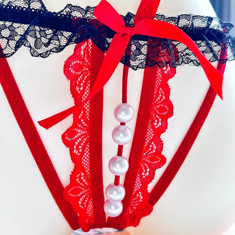女士内裤蕾丝大码时尚性感少女结婚日系诱惑复古红色镂空薄款