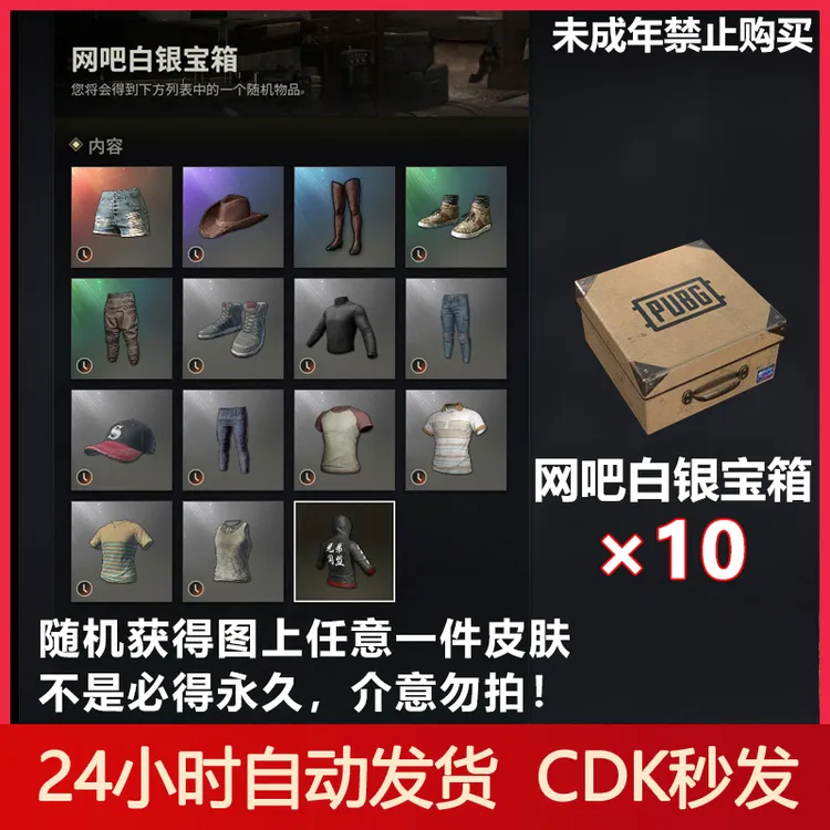 PUBG绝地求生网吧白银宝箱CDK兑换码兄弟同盟外套【未成年禁止购买