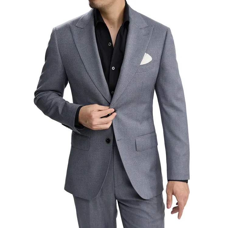 谷巢灰色戗驳领西服男士正装商务职业西装时尚休闲时尚修身套装