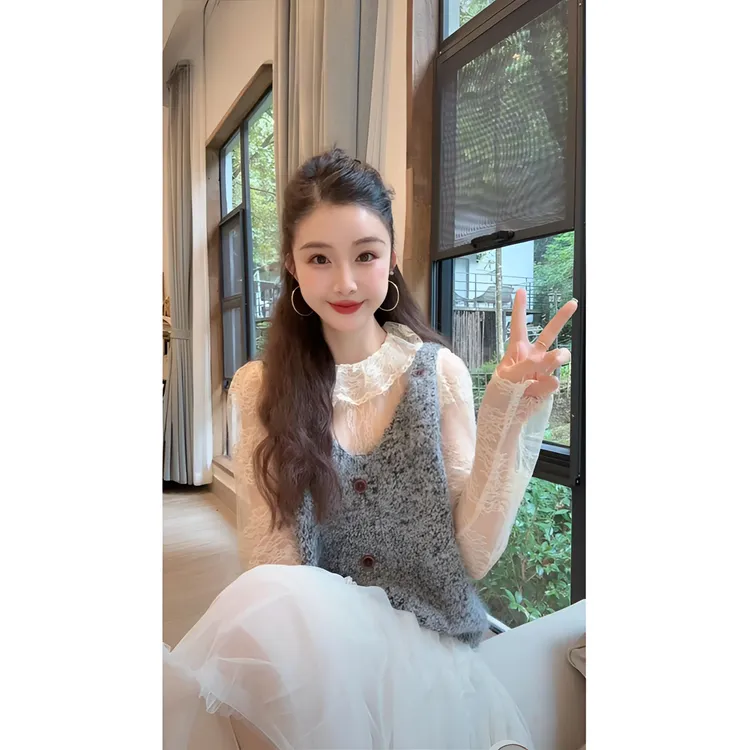 韩系简约软糯慵懒风灰色马甲背心早秋百搭减龄毛衣马甲YY71765