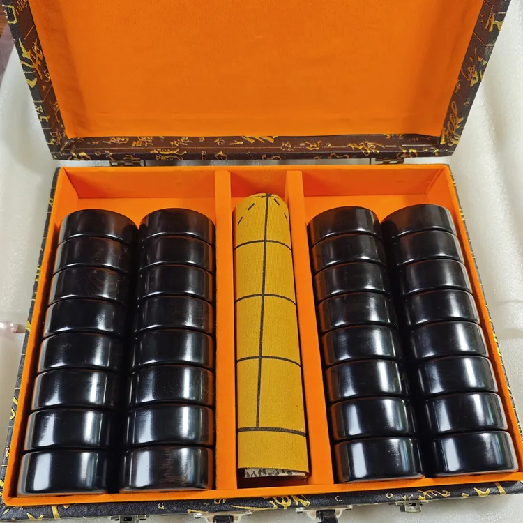 紫光檀柱形镶嵌实木定制 字体颜色自选中国象棋大号棋子皮革棋盘