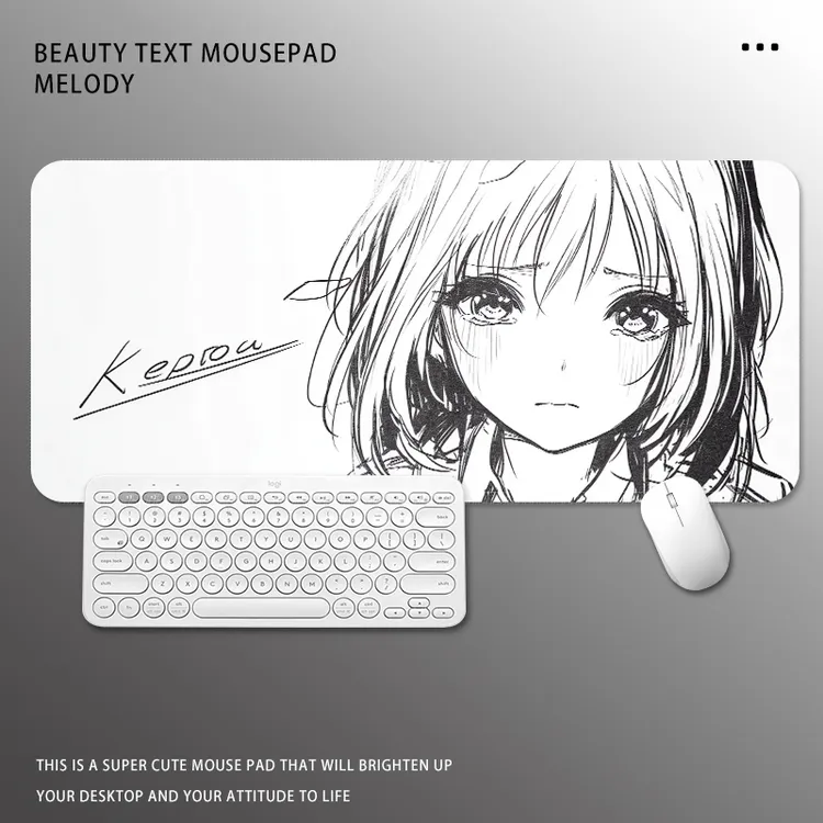 Kuroha欲语黑白线条高级感鼠标垫超大号二次元中性键盘垫加厚锁边