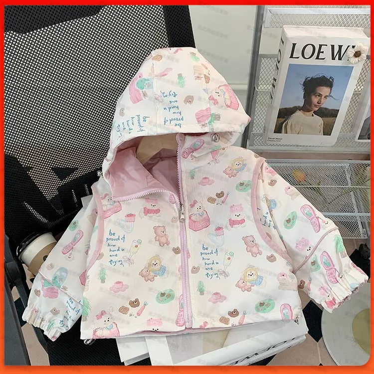女童春秋儿童外套2025洋气新款两面宝宝上衣秋装连帽冲锋衣时尚潮