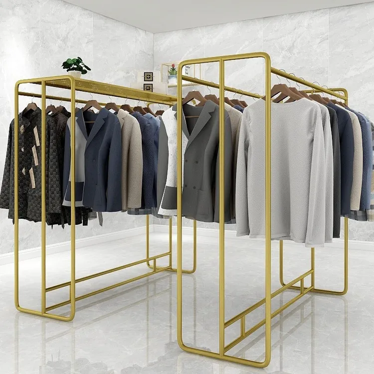 服装店双排中岛展示架落地式女装店货架陈列简约童装店双杆挂衣架